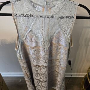 ANDREE BY UNIT Lace Overlay Sleeveless Dress in Light Blue and Cream